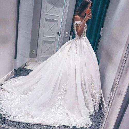 2021 Princess Off Shoulder Wedding Dress Sweetheart Vestido de noive Lace Top Appliques Bride Dress robe de mariee