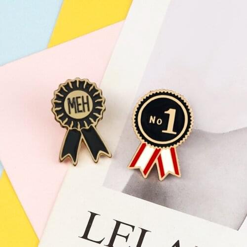 Honor Badge Black MEH No 1 Medal Creative Broocesh for Women Men Bag Jackets Shirt Metal Lapel Enamel Pins Fashion Jewelry Gifts