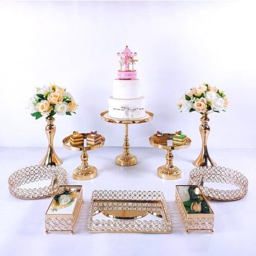 10 PC Crystal Metal Wedding Cake Stand Set Rack Holiday Party DisplayTray Cupcake stand Plate
