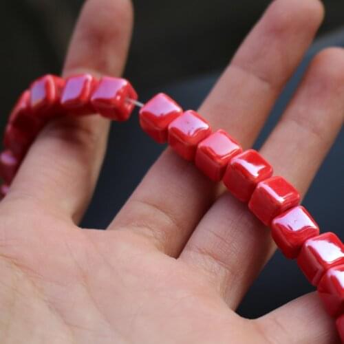32Pcs/Lot 8.5mm Red Color Squaer Beads Cube Ceramic Beads Plated for jewelry making