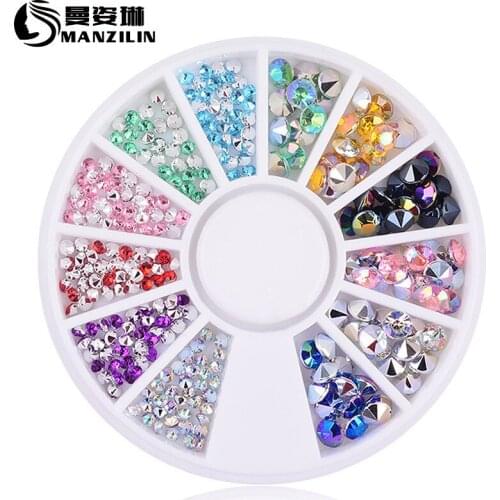 4MM 2MM Mix Colours Tip Drill Nail Rhinestones Crystal DIY Nail art decorations Manicure tools NRD055