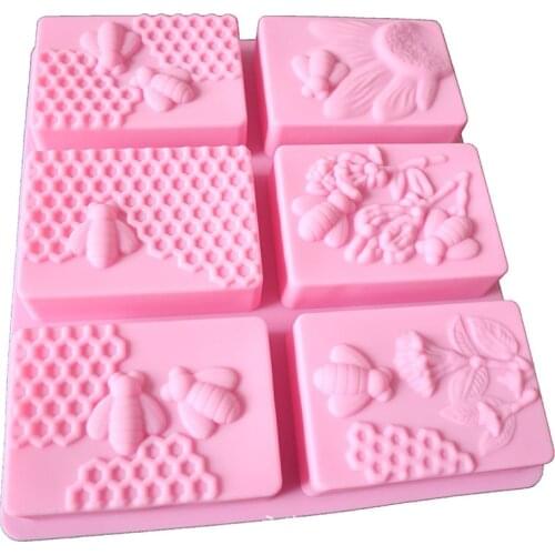 6 Cavity Honey Bee Silicone Cake Mold Diy Handmade Craft 3d Soap Mold Rectangular Chocolate Molds For Soap Making M084