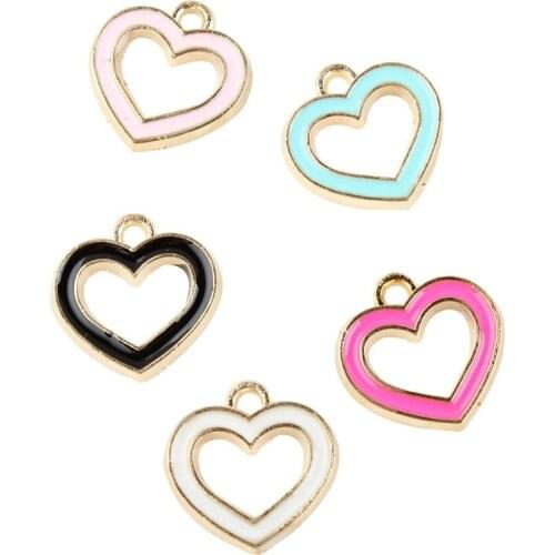 Free Shipping Mini Order 20PCS/Lot Assorted Color Hallow Out Love Heart Enamel Charm Pendants Gold Tone Oil Drop Bracelet Charm