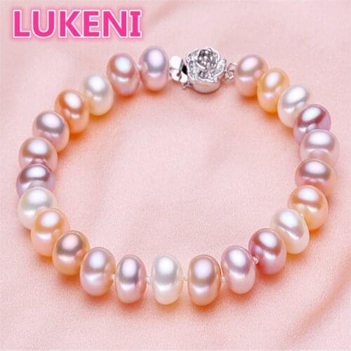 High quality Mixed color Genuine 100% Natural Pearl Bracelet Fashion Sterling silver bracelets For women