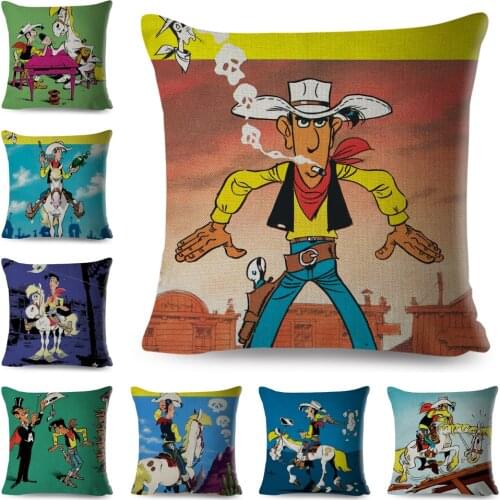 Lucky Luke Pillow Case Decor Cartoon Anime Print Cushion Cover for Sofa Home Children Room Polyester Pillowcase 45x45cm