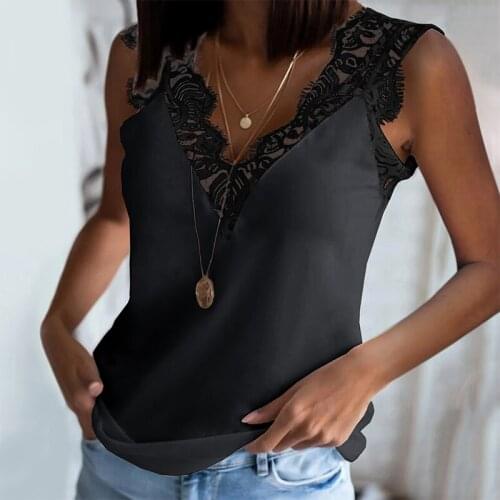 Black White Women Vest Top V Neck Lace Spaghetti Strap Tank Tops Casual Sleeveless Shirts Blouse Camisetas Tirantes Mujer
