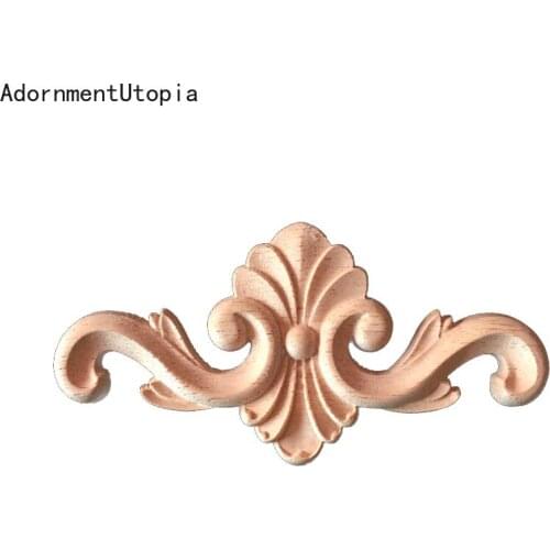 Wood Applique Onlay Decal Figurines Wooden Carved Decor Unpainted Large Crown Leaves Oval Flower Furniture Doors Home 12cm