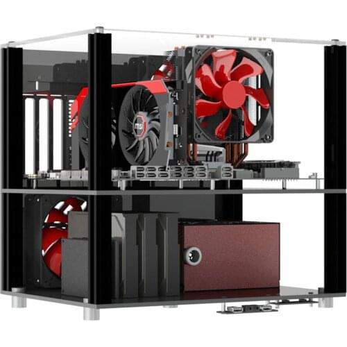 Double-Layer DIY Acrylic ATX Computer Case Support MATX/ITX USB Audio Open Water Fan Cooling Transparent Desktop Tower Rack