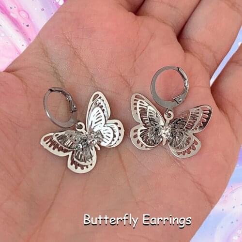 Egirl Aesthetic Metal Butterfly Crystal Earrings for Women Girl Y2K Jewelry Vintage Harajuku Earrings 2000s Fashion Friends Gift
