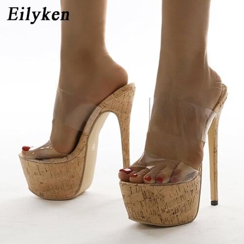 Eilyken Summer High Heels Platform Slides Womens Shoes Brief Slingback Peep-toe Ladies Slippers PVC Transparent Jelly Sandals