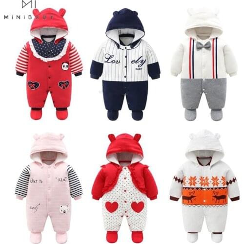 Baby Girl Romper Winter Newborn Baby Boys Casual Long Sleeve Warm Rompers With Hooded Wind Proof Thick Clothes 0-12M