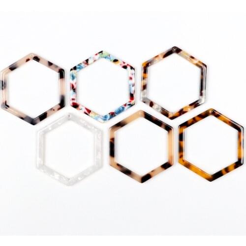 Leopard Print,Tortoise Shell Earring Charm,Acetate Acrylic,Hexagon Shaped,Boho,Earring Parts,Ohrringe finding,44X39mm-ACE265