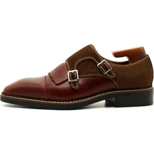 New fashion slip on rivet dress shoes tassel square toe genuine leather Buckle formal men shoes monk straps