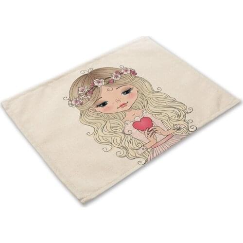 Fashion Girls Cotton Linen Table Mat Cartoon Girls Placemat Nordic Home Rectangle Table Mats for Dining Table Kitchen Decor