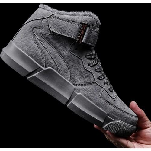 Men Boots Winter Warm Leather Snow Boots Casual Plush Lined High Top Shoes Thickened Flat Bottom Sneakers Ankle Work Boots