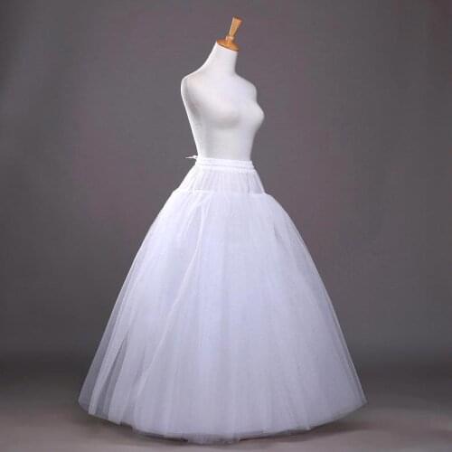 Cheap White A-line Wedding Accessories Ball gown tulle hoopless Petticoat Crinoline Skirt Waist adjustable jupon