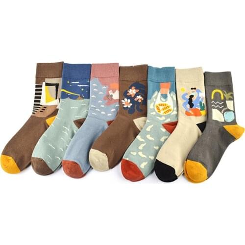 Unisex Painting Style Womens Sock Cotton Colorful Kawaii Crew Socks Women Streetwear Size 36-44
