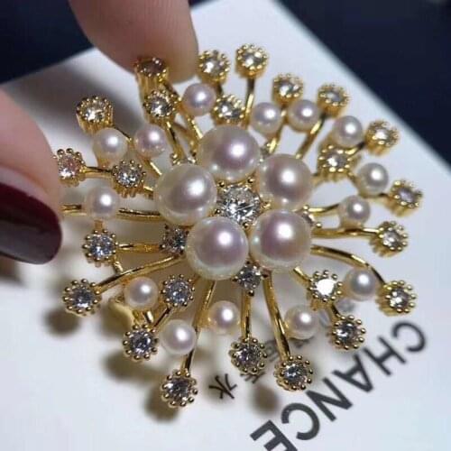 NEW Lovely Austria Zircon Inlay AAAA 4-6MM FW white Pearl Brooch Scarf Clips 02