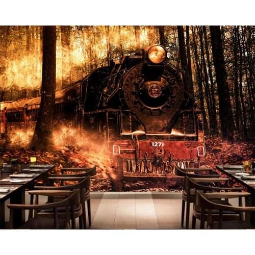 Beibehang Customize any size wallpaper Retro Nostalgic Style 3D Train Tooling Hotel Design Background Decorative Wallpaper