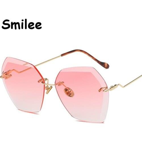 Pink Rimless Sunglasses Fashion Women Luxury Brand Metal Gradient Sun Glasses For Female UV400 Lady Eyewear Summer Shades