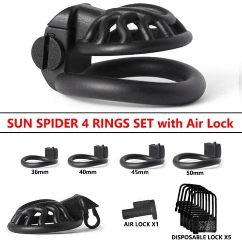 NEW 3D Printing Male Chastity Device Sun Spider 4 Rings With Air Lock Penis Trainer Cock Cage BDSM Chastity Belt Sex Toys Men