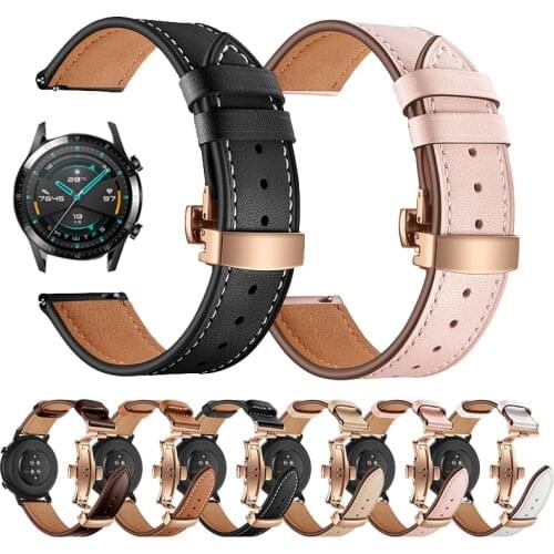 Butterfly Buckle Leather Strap For HUAWEI WATCH GT 2 46mm 42mm GT2 GS Pro Band Bracelet For HONOR Magic ES 20mm 22mm Wristbands