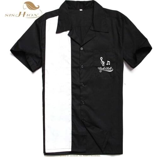 SISHION L-3XL Plus Size Men Shirt ST126 Summer Short Sleeve Embroidery Black Red Rockabilly Bowling Cotton Casual Shirts for Men