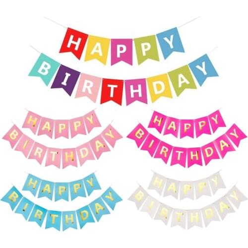 Happy Birthday Paper Banner Bunting Garland Flags Birthday Party Decoration Supplies Rose Gold Banner Boys Girl Baby Shower Kids