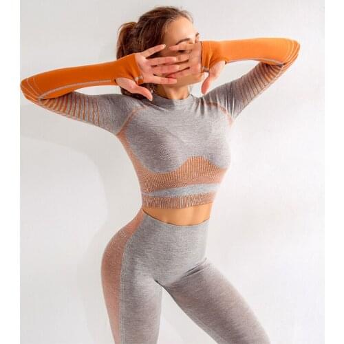 Sexy Striped Yoga Suit Women Tracksuit High Waist Long Sleeve Sportswear Seamless Womens Clothing Fitness Workout Suit Female