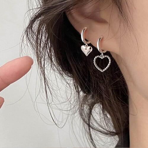 Silver Color Punk Elegant Asymmetry Drop Earrings for Women Girl Heart Butterfly Star Charm Earrings For Women Party Jewelry