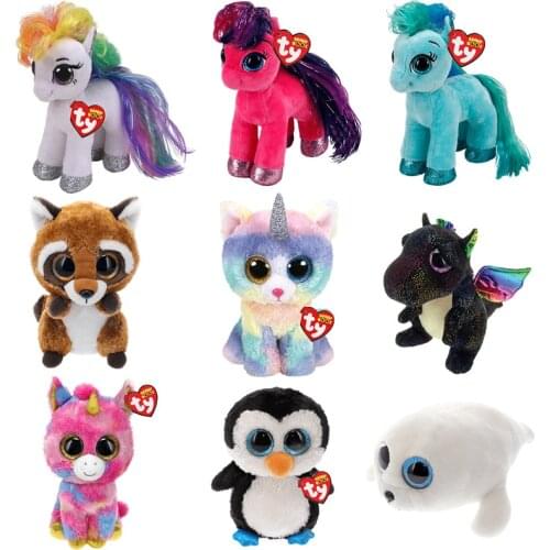 40 Style Ty Cute Animal Plush Toy Doll Big Eye Owl Dinosaur Unicorn Pony Bat Fox 15cm Soft Stuffed Plush Collectible Toys Gift