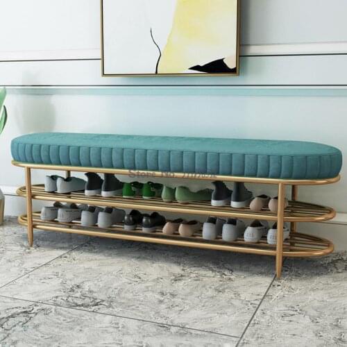 Nordic Light Luxury Iron Art Shoe Changing Stool Home Entry Door Soft Bag Cushion Shoe Cabinet Entrance Door Creative Shoe Stool