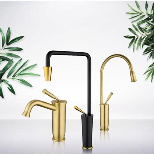 New Arrival Brush gold/Black Bathroom Basin Faucet Single Handle Mixer Tap Deck Mounted Hot And Cold Tap Sink Faucet