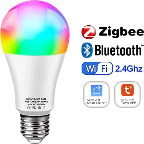 Tuya Wifi Zigbee 3.0 Smart Bulb Led Light E27 Alexa Lamp LED Bulbs Bluetooth RGB 12W/15W18W For Indoor Home Control Night Light