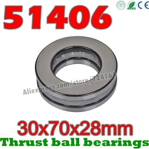 30x70x28 mm Thrust Ball Bearings 51406 Axial 51406M 8406 8406H Plane 30*70*28 Free shipping Steel or brass cage Wholesale