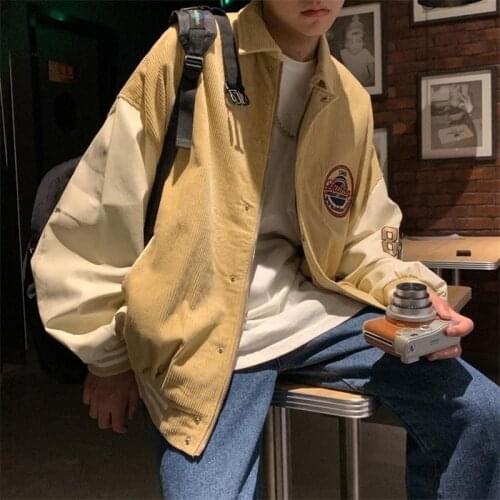 Bear Corduroy Jacket Men Baseball Jacket Coat Women Jackets 2021 Spring Autumn Korean Loose BF Japan Kawaii Punk Streetwear Tops