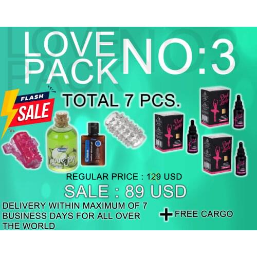 Total 7 pcs. Love Pack / 3 pcs. Love drops / Medical Lubricat Gel / Love Oil For Oral Sex / Penis Sleeve / Tongue masturbator