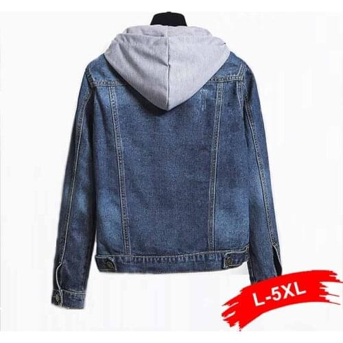 Plus Size Vintage Ripped Hole Hooded Bomber Denim Jackets 3Xl 5Xl Women Removable Grey Hood Hoodie Cropped Jean Jacket Coat