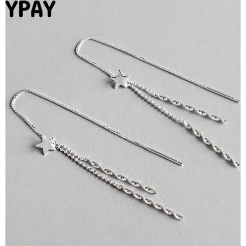 YPAY 100% Real 925 Sterling Silver Star Long Tassel Drop Earrings for Women Korean Ear Line Fine Jewelry Christmas Gift YME274