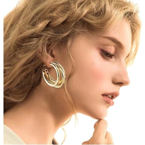 Gold Silver Color Hoops Earrings Minimalist Thick Tube Round Circle Rings Earrings For Women Zinc Alloy Trendy Hiphop Rock