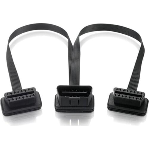1pcs 16Pin OBD2 Male To Double Female Splitter Flat Thin Y Connector Extension Cable Suit For OBD II Port