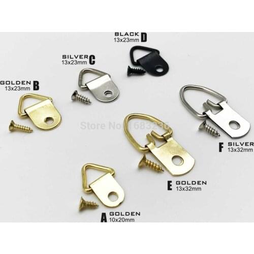 25pcs Golden Silver Black Triangle D-Ring Hanging Oil Painting Mirror Picture Frame Hanger Art Work Photo Wall Hook with screws