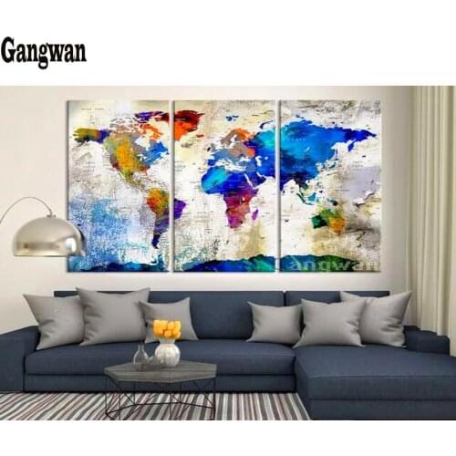 3PCS Full Diamond Embroidery color World Map Diy Diamond Paintings Full Mosaic wall art Modular pictures canvas pictures decor