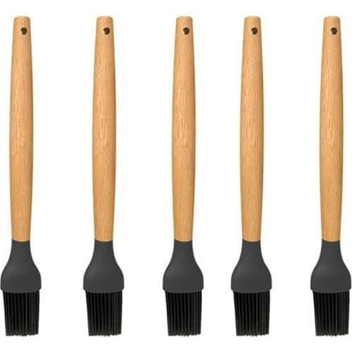5 Pcs Silicone Brushes BBQ Brush Practical Basting Oil Brush Kitchen Baking Utensil Wood Handle Oil Brush