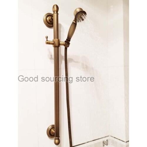 64cm antique brass lifing sliding bar with shower head hose