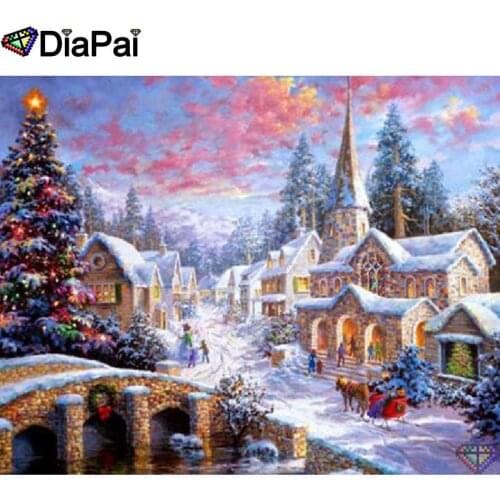 DIAPAI 5D DIY Diamond Painting 100% Full Square/Round Drill "House snow scenery" Diamond Embroidery Cross Stitch 3D Decor A22497