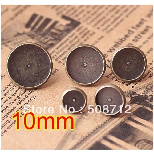 Free shipping!!! EP081 500sets 10mm Bronze Stud Earring Blanks Base Tray Bezel Cameo Setting Post Bullet Stopper Back