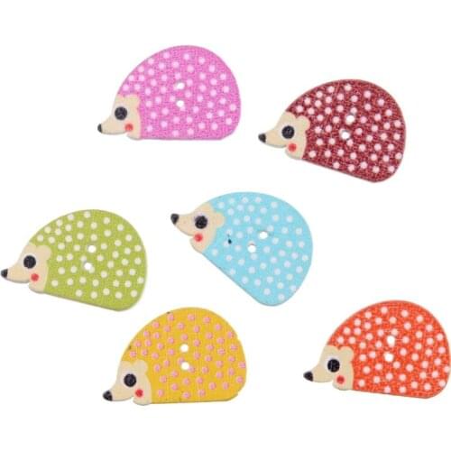 Free Shipping Retail 10Pcs Random Mixed Lovely Hedgehog Animal 2 Holes Wood Painting Sewing Buttons Scrapbooking 17x25mm