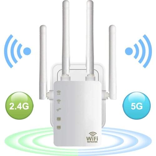 Kebidu Wireless Wifi Repeater Router 300/1200Mbps Dual-Band 2.4/5G 4Antenna Wi-Fi Range Extender Wi Fi Routers Home Network