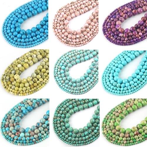 Wholesale Natural Stone Turquoises Sea Sediment Agates Malachite Beads Loose Beads 4/6/8/10/12mm For Jewelry Making DIY Bracelet